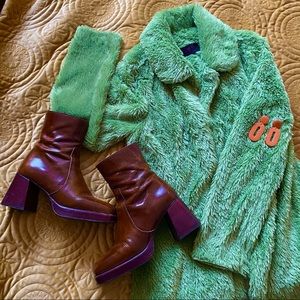 Groovy Lime Green Faux Fur Long Jacket/Coat